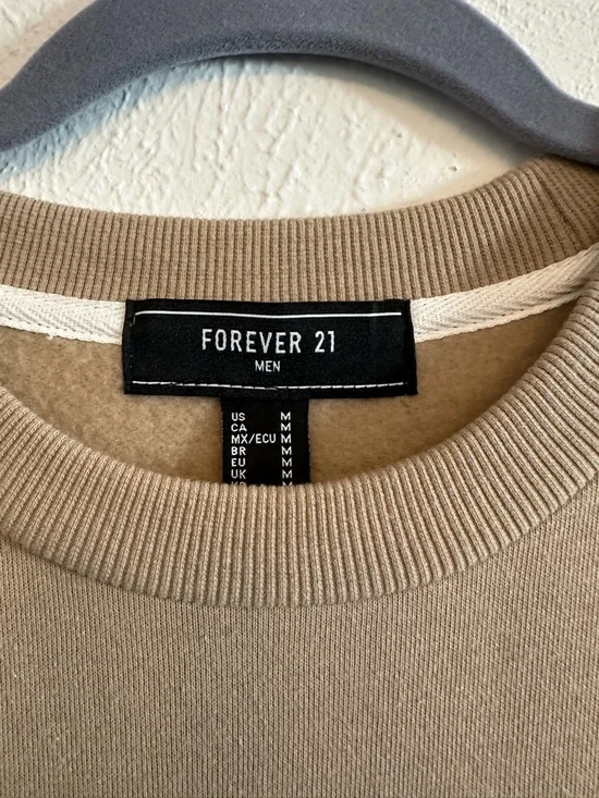 Forever 21 Men Colorblock Crewneck Sweatshirt - Tan, White, Navy - Picture 2 of 2